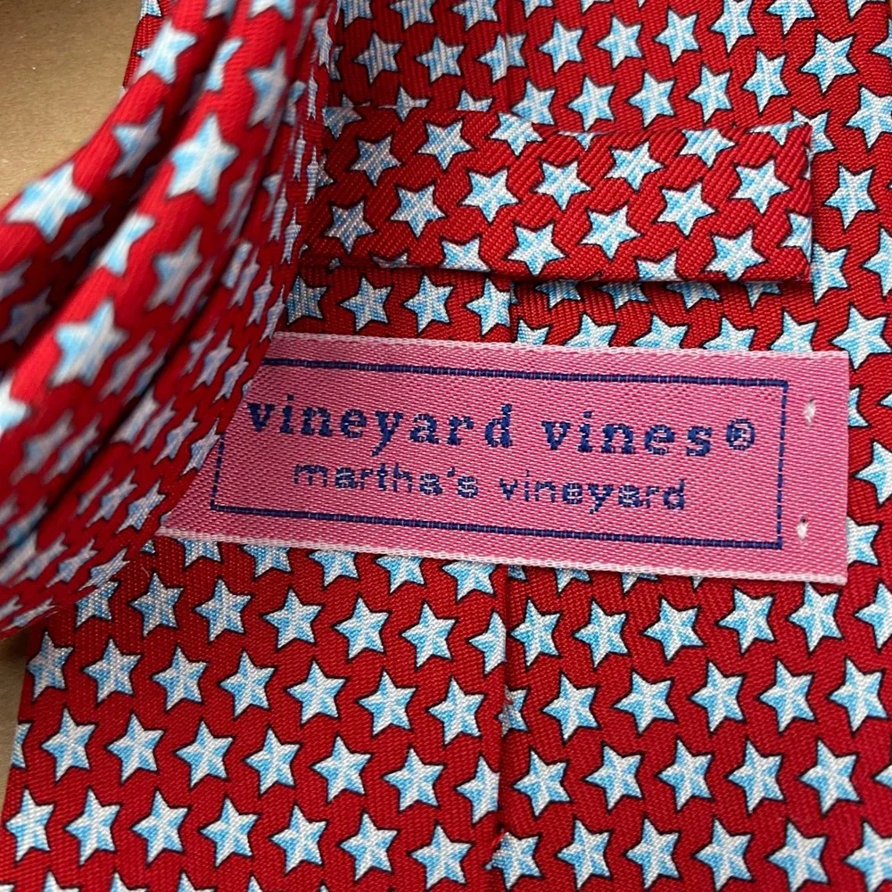 Vineyard Vines Stars Silk Tie Mens OS Red Blue White Patriotic Americana USA